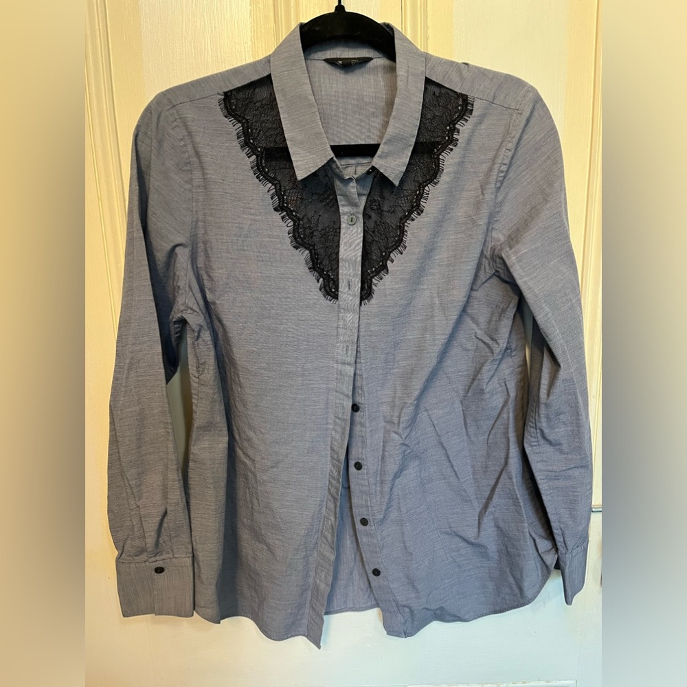 Women's Gray Lace Collar Top